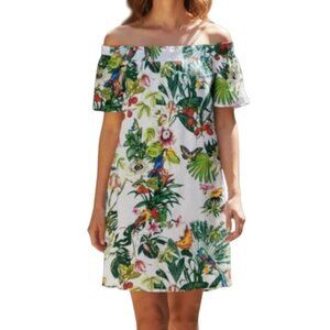 J Crew Dress Size 2 Off The Shoulder Ratti Into the Wild Smocked Colorful Birds
